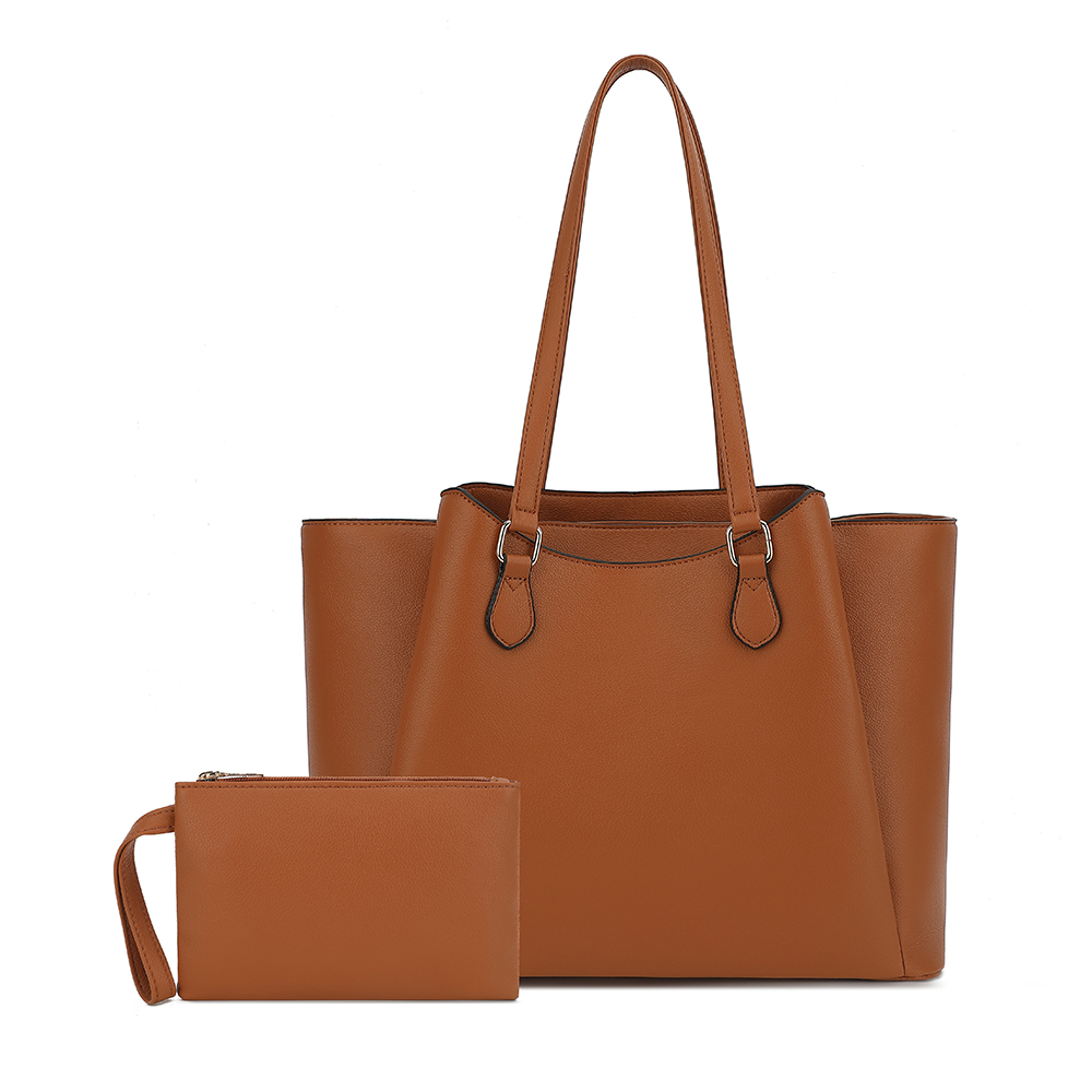 Leather Work - 여성용 토트백, 파우치가 있는 대형 PU