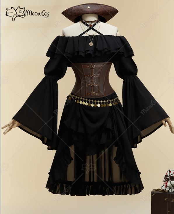 MOBBUNNY 여성용 할로윈 검은 해적 스타일 정장  - Leather Work Dress 리뷰 및 가격