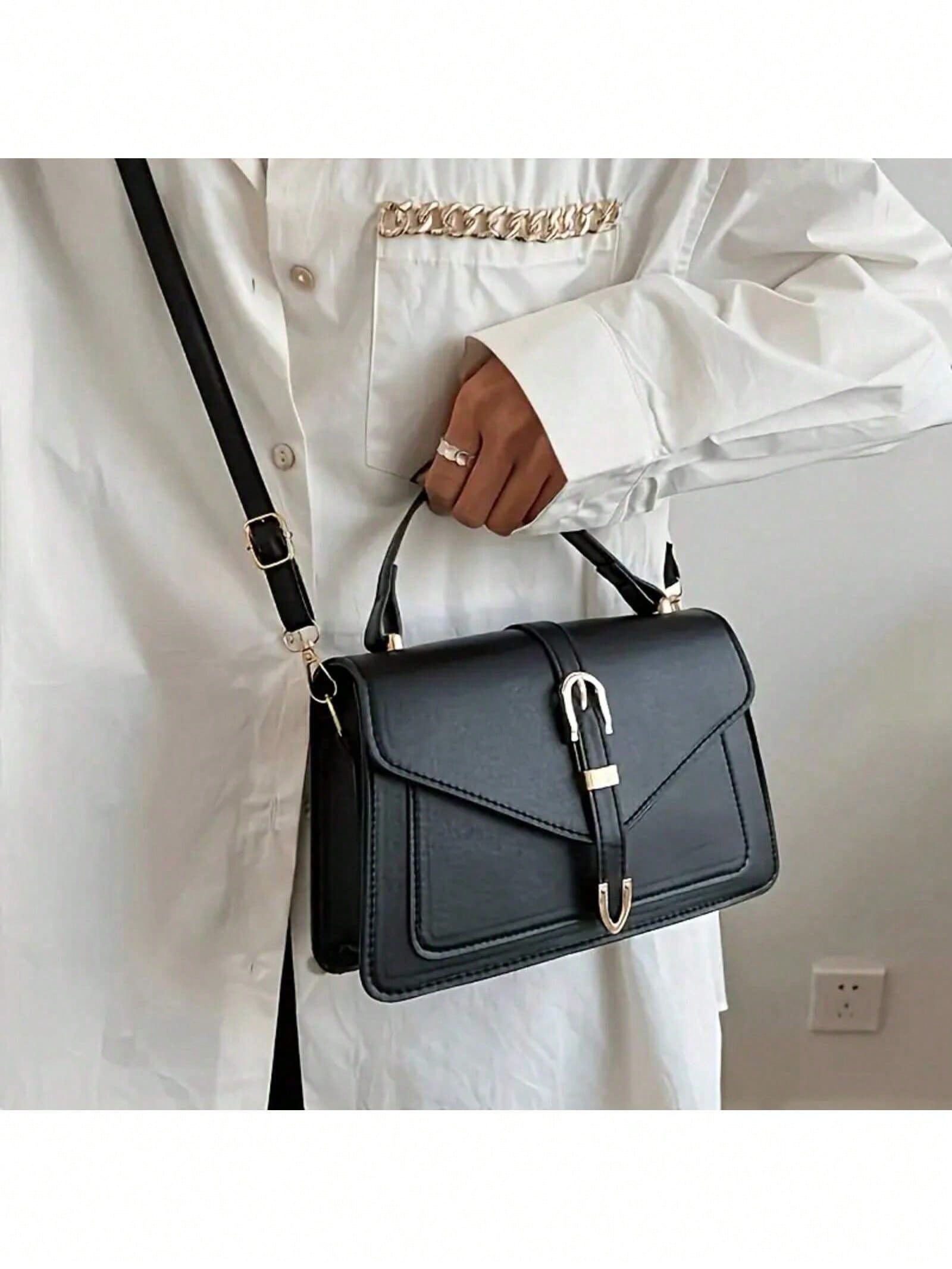 여성 PU 가죽 핸드백 우아한 플랩 스퀘어 숄더백 금속 - Leather Work 리뷰 및 가격